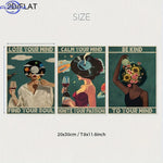 affiches murales vintage illustrées personnages accessoires bois opaques abstrait vert blanc noir rose bleu