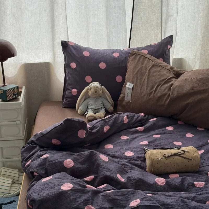 linge lit drap housse taie oreiller polychrome pois moderne violet rouge bleu clairsetSize twin