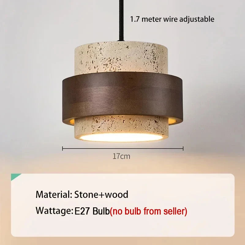 Suspension lumineuse pierre bois moderne câble ajustable 17cm éclairage salon chambre