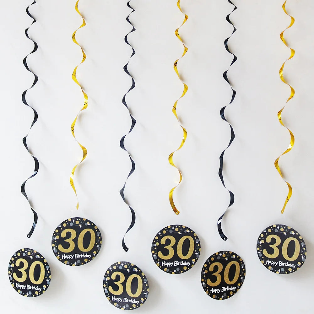 décoration suspendue anniversaire moderne numéros 13 16 18 21 noir points dorés festive