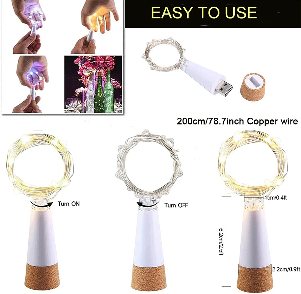 guirlande lumineuse led bouteilles liège rechargeable usb moderne décoration noël chambre mariage