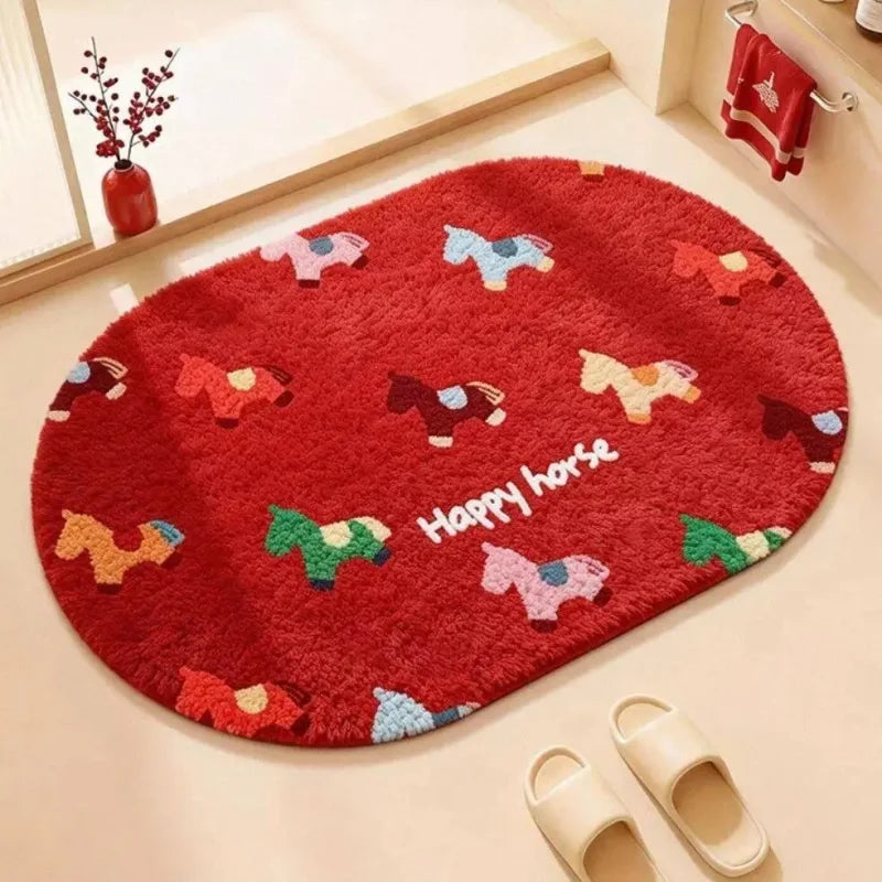 tapis doux chevaux colorés moderne bleu rouge antidérapant intérieur salon chambre