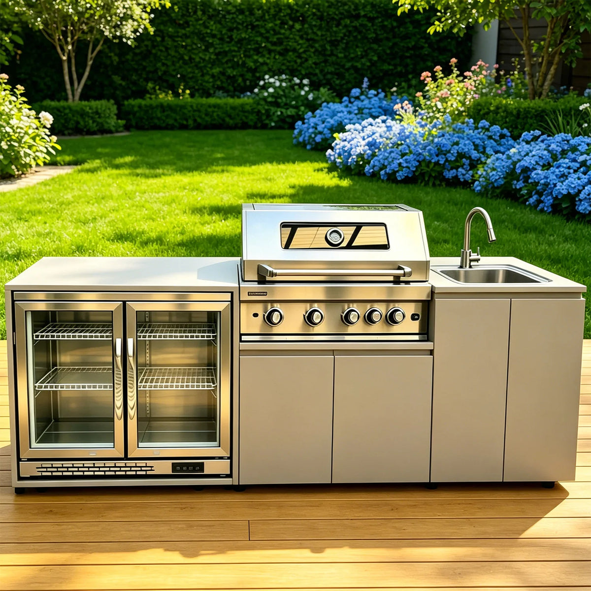 barbecue extérieur inoxydable évier réfrigérateur led moderne cuisine patio jardin ustensiles acier inoxydable pieds