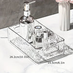 bac rangement transparent texture ondulée moderne salle bain contenant parfum lotion brosse dents crème