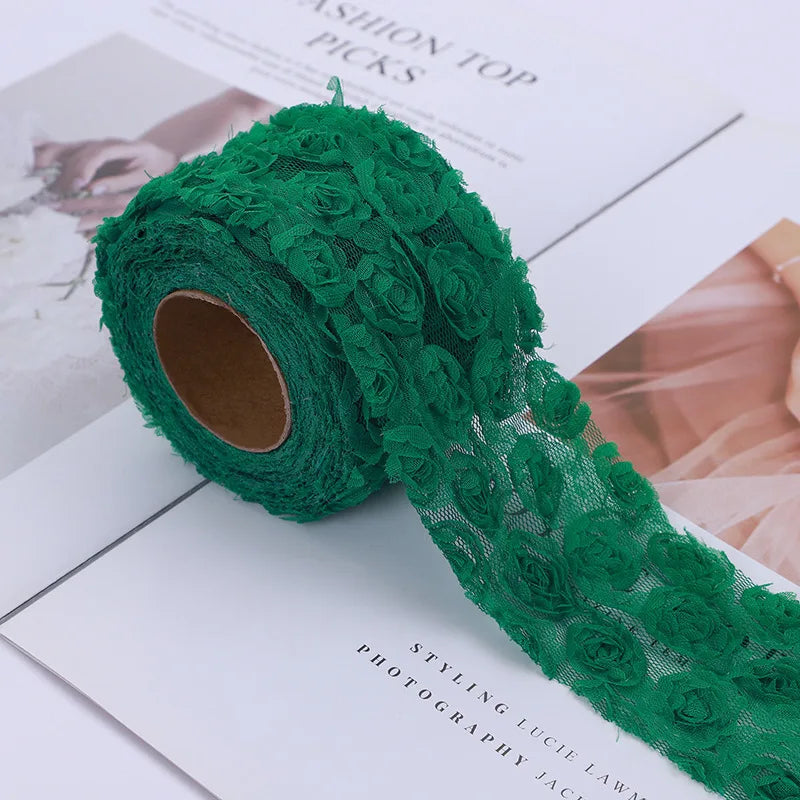 ruban polyester fleur rose bleu vert motif floral opacité décoratif fixation bricolage artisanat