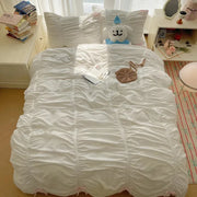 housse couette drap plat taies oreillers literie plissée blanche bleue romantique cottagecore 200x220 cm