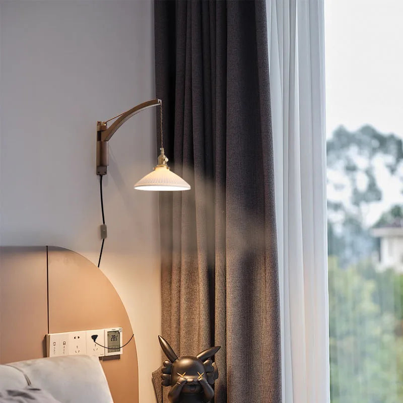 lampe murale moderne led blanc doré chambre entrée salle bain interrupteur mural câble électrique