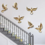 décoration murale moderne oiseau vol doré résine adhésif ornement salon entrée