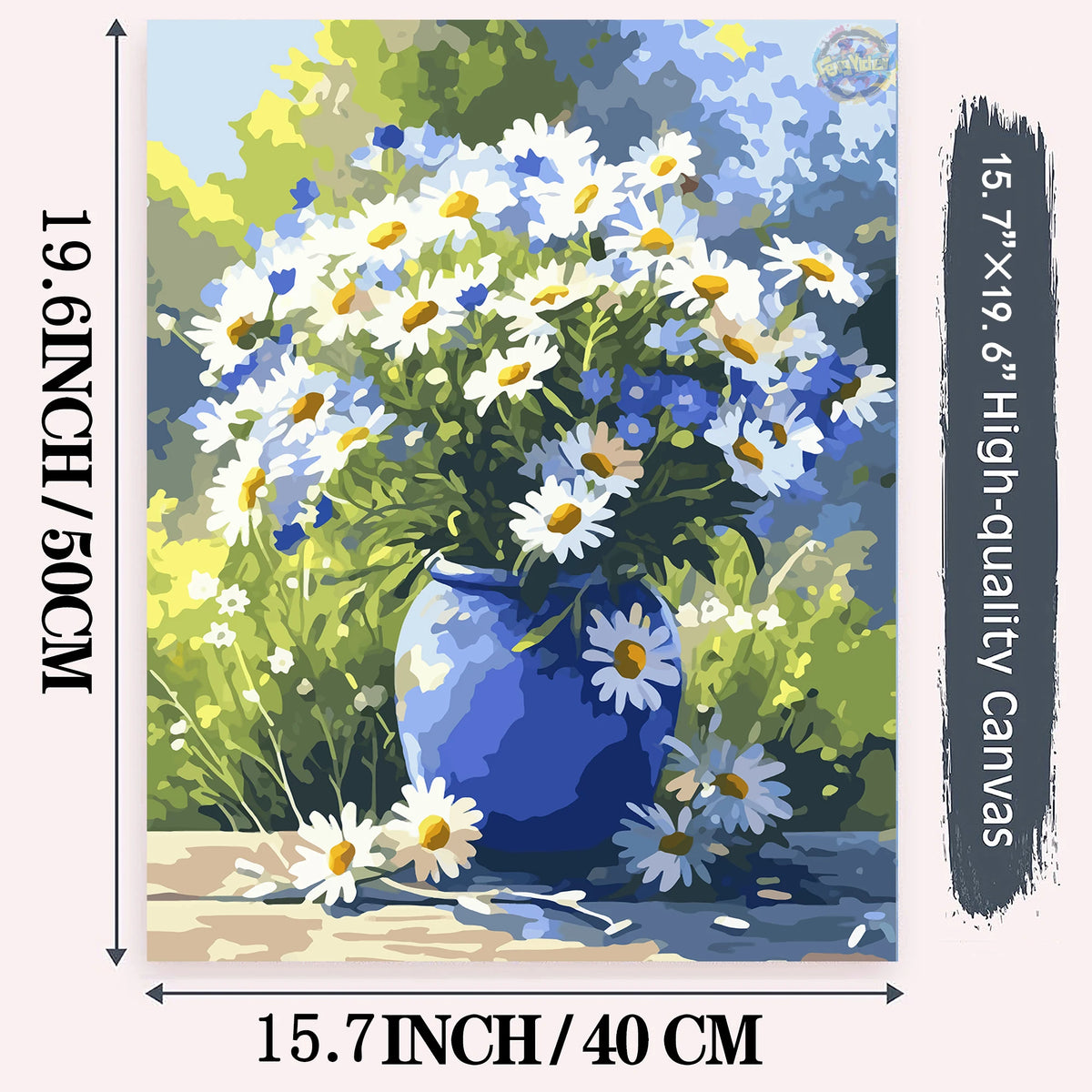 tableau peindre numéros paysage réaliste toile haute densité peinture acrylique pinceaux couleurs marguerites blanc