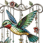 mobile décoratif suspendu colibris fleurs vitrail cristaux métal famille extérieur pastorale