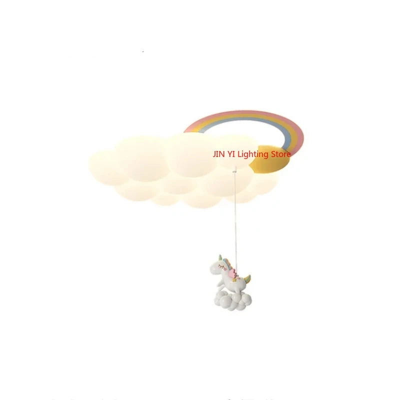 lampe suspendue moderne enfantine nuage arc ciel blanc jaune licorne cordon fixe chambre enfants