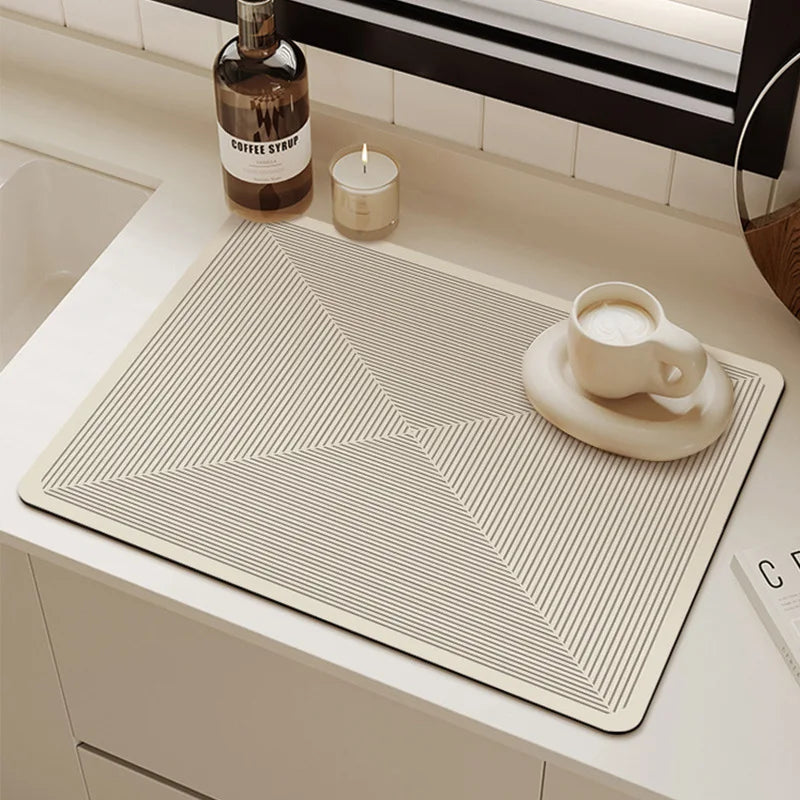 tapis cuisine absorbant anti dérapant résistant chaleur moderne beige clair rayures horizontales