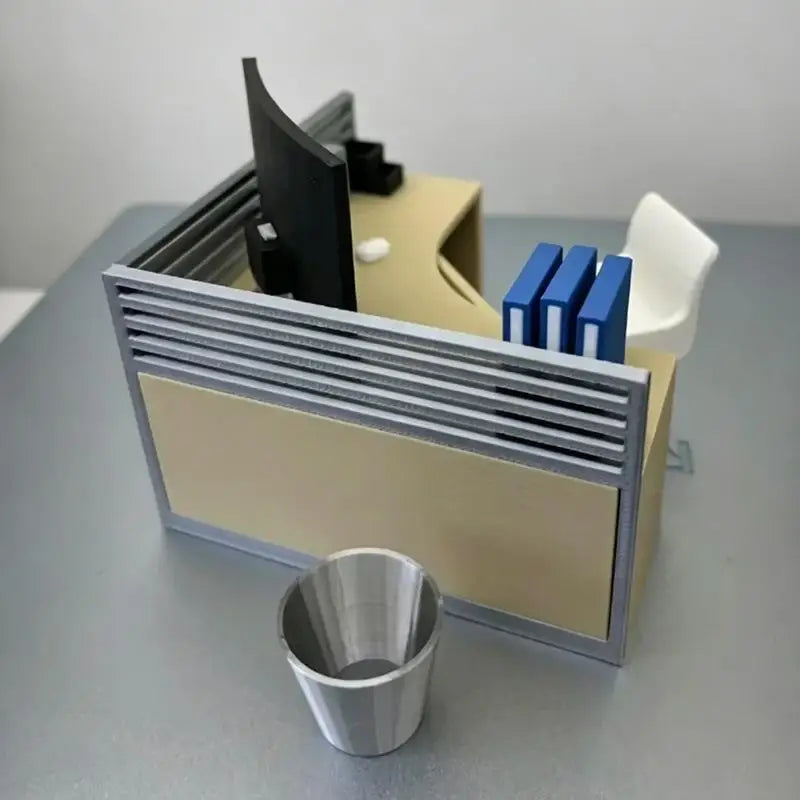décoration miniature moderne accessoires poupée plateau bois structure métal tiroir clavier souris