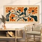 tableau impression toile fleur stylisée moderne beige orange vert opaque sans cadre chambre salon