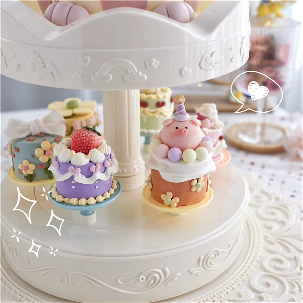 présentoir desserts classique blanc décorations florales cupcakes macarons tournant support gâteaux central individuels plateaux