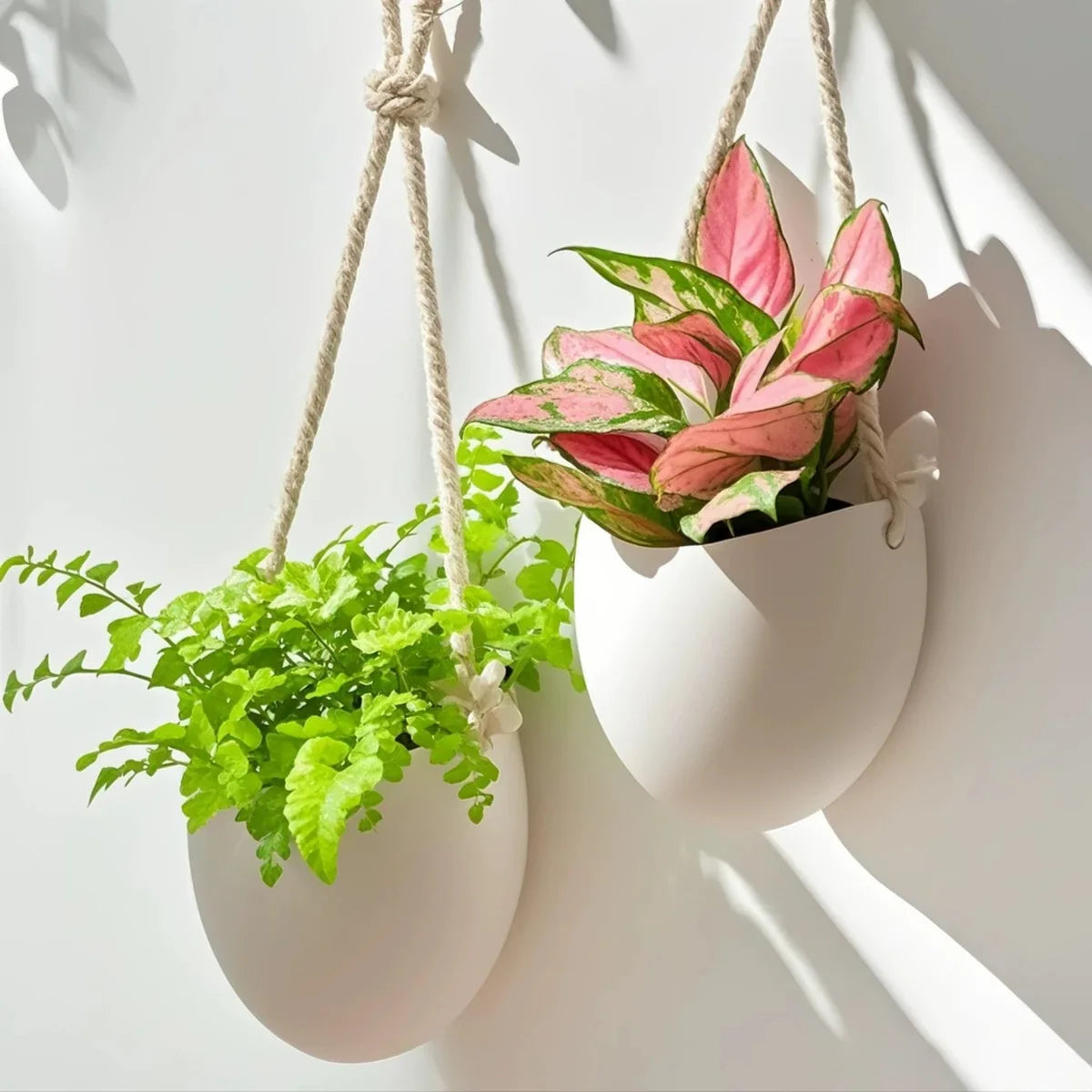 pots suspendus plantes fleurs corde cuir suspension murale deco minimaliste moderne boheme