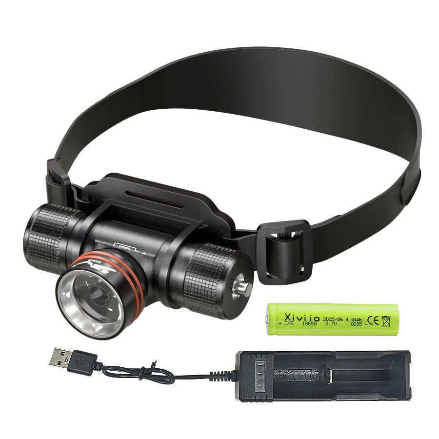 lampe torche plongée rechargeable led 30w ipx8 étanche 500m noir ceinture ajustable haute puissance