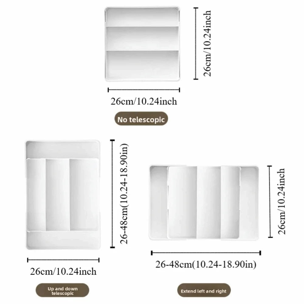 organisateur tiroir modulaire blanc rangement ustensiles cuisine minimaliste boîte papeterie rétractable conteneurs multifonctionnels