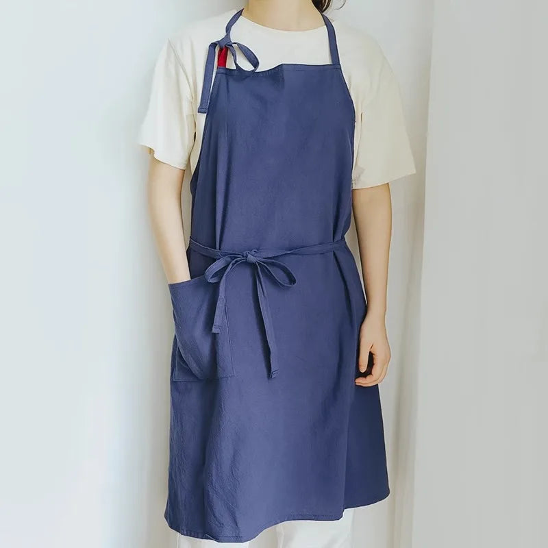tablier coton bleu marine noir poche ajustement nœuds élégants résistance taches cuisine classique fonctionnel
