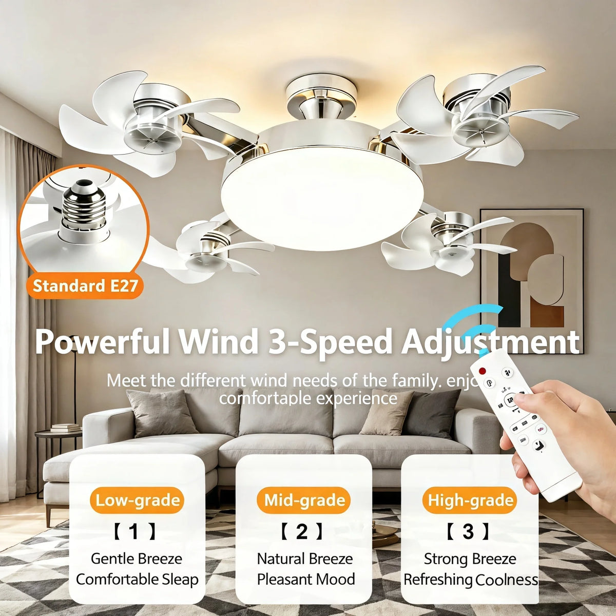 ventilateur plafonnier lampe led blanc moderne télécommande flux lumineux 249 2000