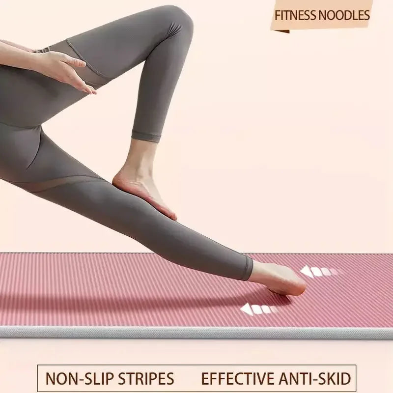 tapis yoga rose clair rayures horizontales moderne 185cm 80cm 15mm