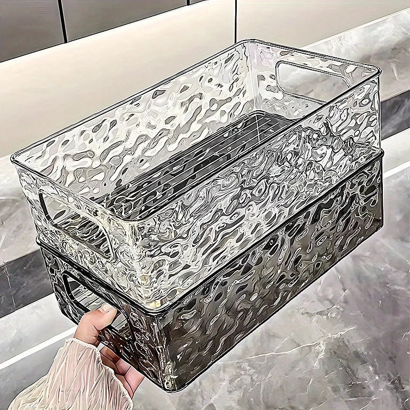 boîte rangement transparente texture ondulée poignées moderne cosmétiques salle bain rechargeable plastique