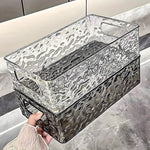 boîte rangement transparente texture ondulée poignées moderne cosmétiques salle bain rechargeable plastique