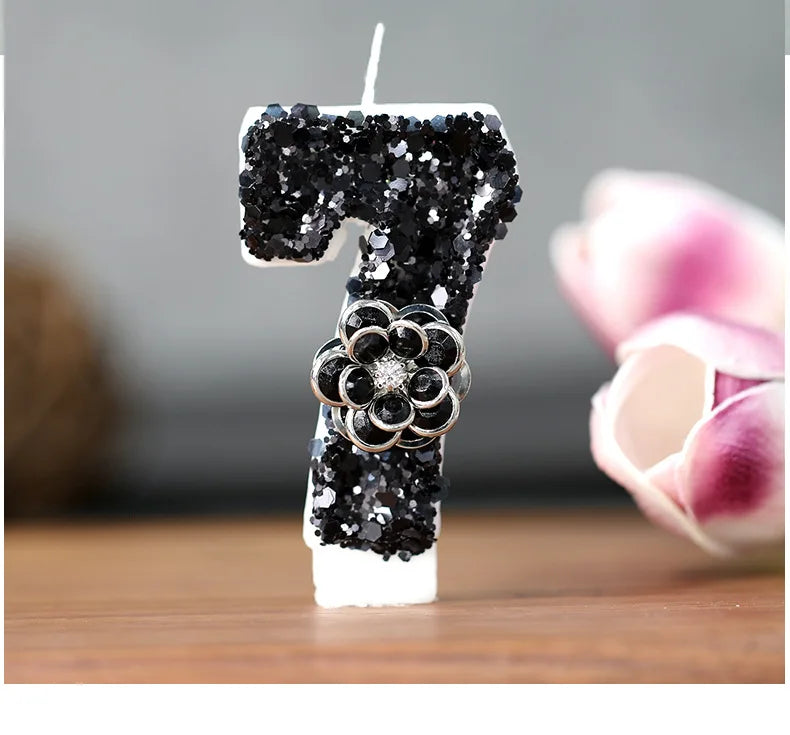 bougies chiffres paillettes noires festives anniversaire mariage décoratives numérotation festive