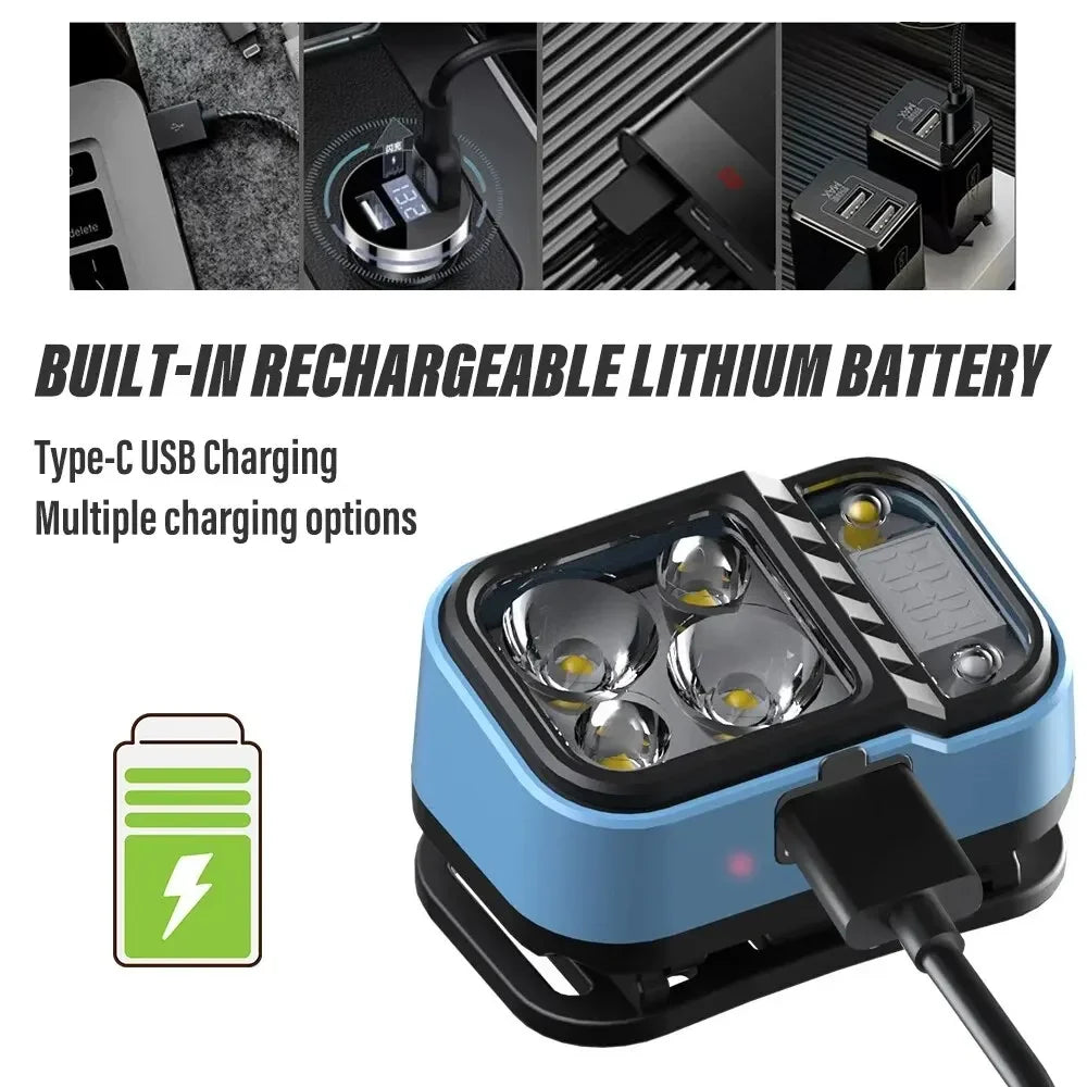 lampe frontale rechargeable bleu noir tissu hexagonal couleurs modes capteur infrarouge charge usb