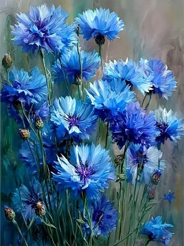 peinture numéros diy fleurs bleues vertes toile cadre bois simple facile nouveau peintre decor