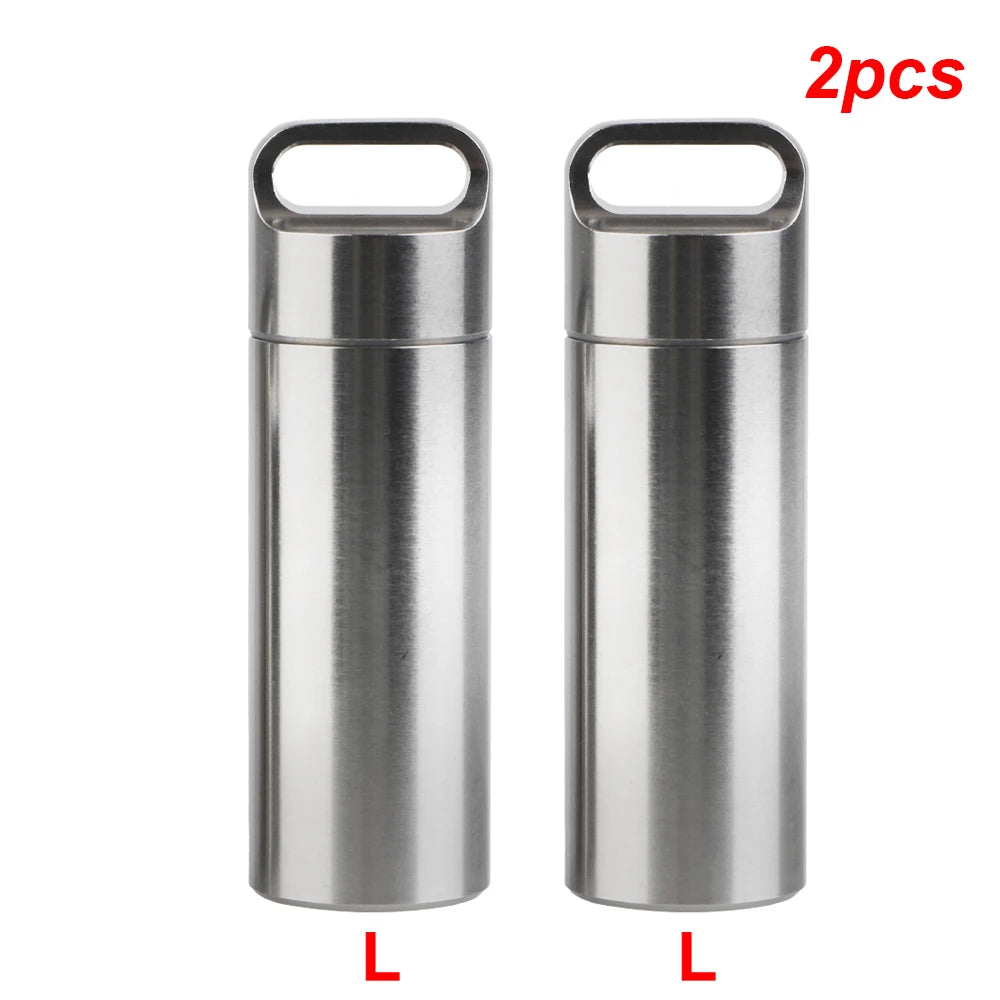 boîte rangement pilules acier inoxydable argenté moderne anneaux bouchons porte clés