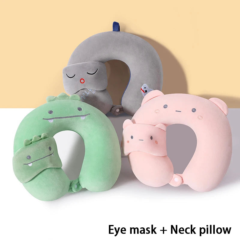 coussin voyage forme mousse mémoire forme animaux ours dinosaure poisson licorne boutons masque yeux