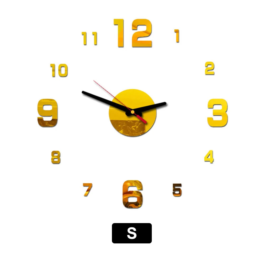 horloge murale moderne aiguille led transparente effet miroir noir argenté doré blanc minimaliste facile