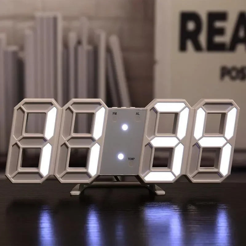 horloge numérique led moderne noire blanche pied carré chambre salon