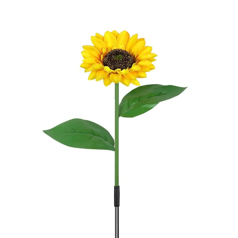 décoration extérieure moderne bouquet fleurs tournesol jaune led solaires jardin feuilles vertes