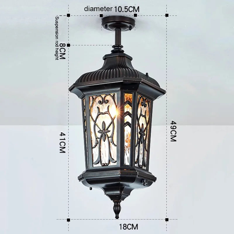lampe rue classique verre teinté noir doré motifs floraux éclairage extérieur résistant intempéries
