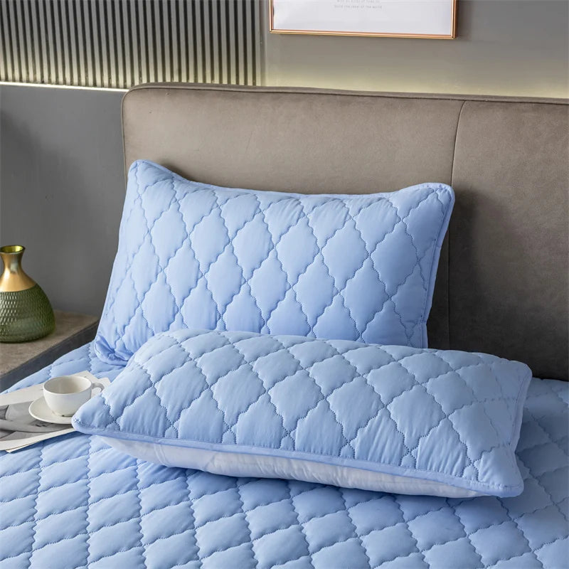 taies d'oreiller patchwork polyester 300 fils bleu blanc rose modernes 2pc
