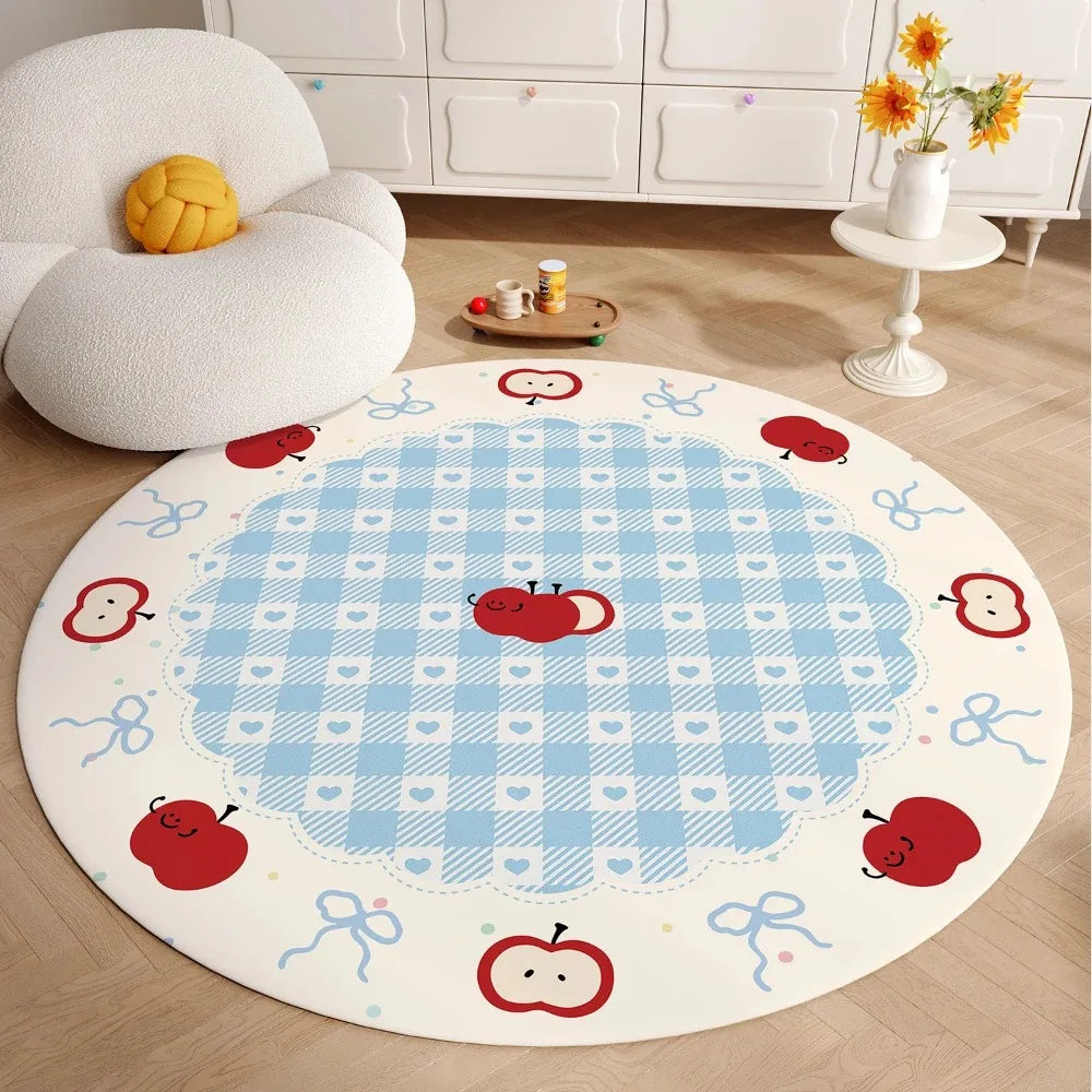 tapis rond carreaux colorés moderne enfantin bleu blanc rose vert polyester antidérapant chambre salon