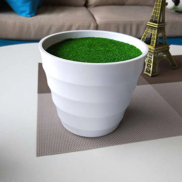 pot fleurs blanc gazon synthétique motif ondulé moderne decoration jardin plastique blanc vert foncé