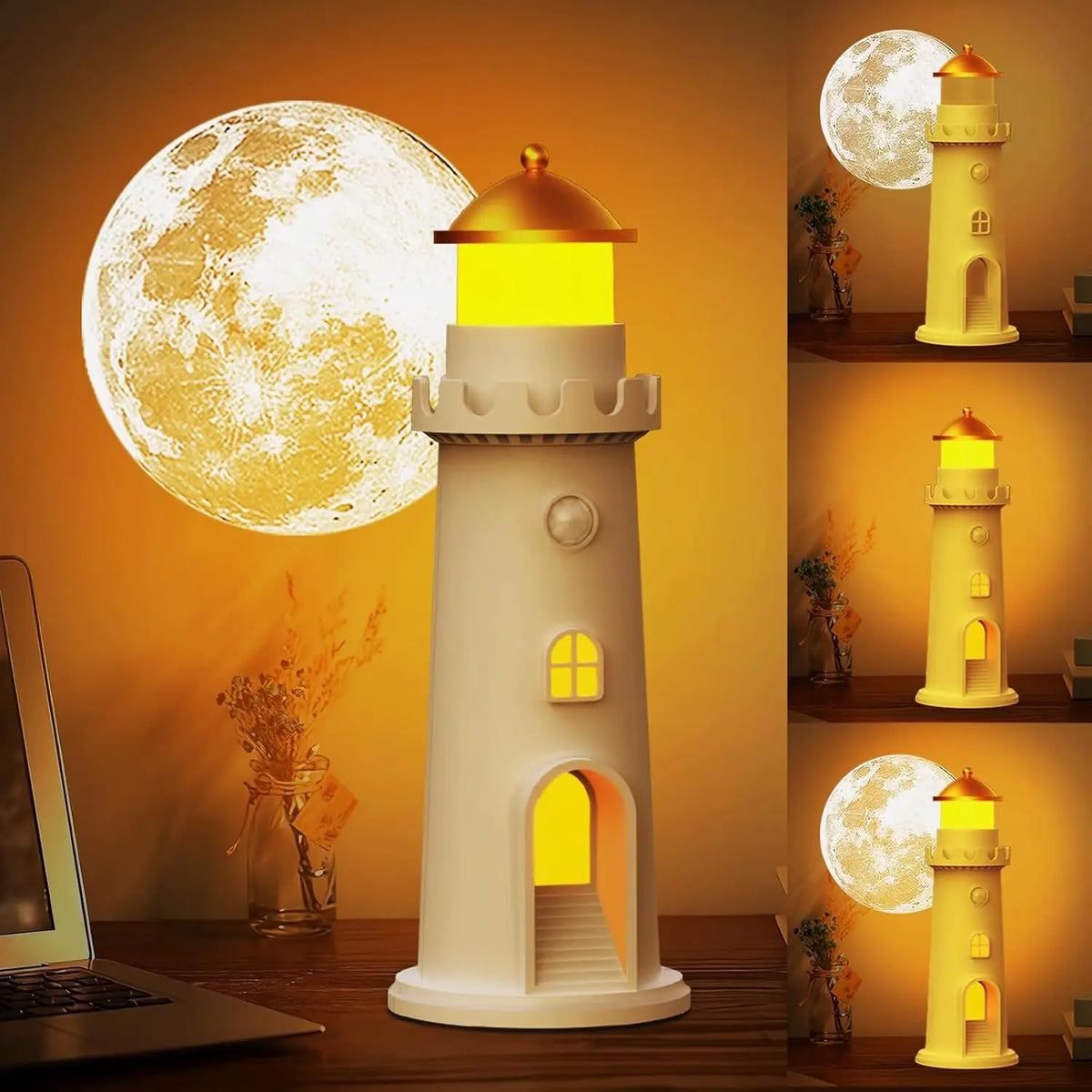 lampe veilleuse lune phare projecteur détecteur mouvement niveaux luminosité recharge usb