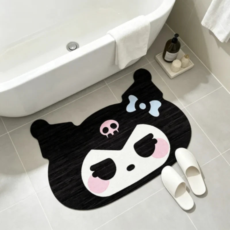 tapis mignon panda dessin animé noir blanc rose bleu clair anti dérapant polyester intérieur