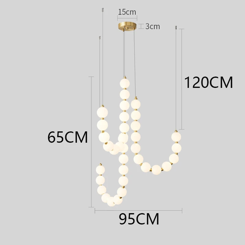 suspension lumineuse moderne minimaliste cactus blanc opalescent câbles dorés chambre salon