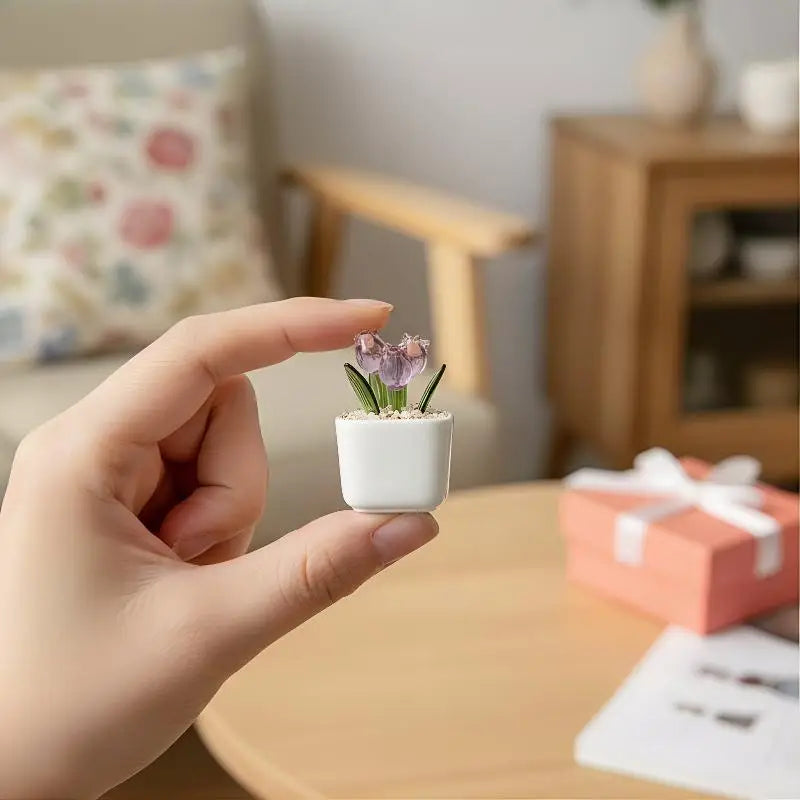 miniature plante artificielle pot blanc fleurs vertes rose bleu moderne minimaliste