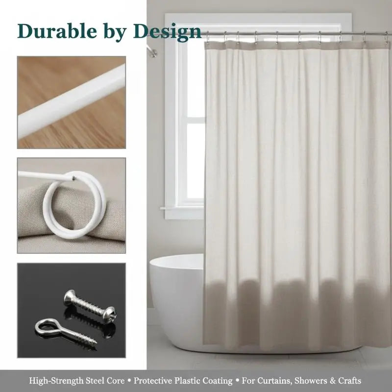 rideaux modernes kit cordon polyester crochets chevilles blanc argenté minimaliste