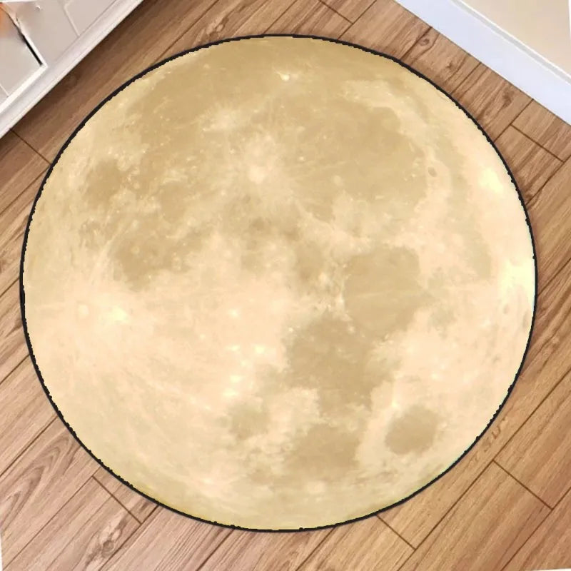 tapis rond moderne lune floral gris beige antidérapant polypropylène polyesterextérieur salon chambre