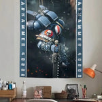 tapisserie murale warhammer 40k personnage armé bleu noir rouge moderne détaillée hand washable digital
