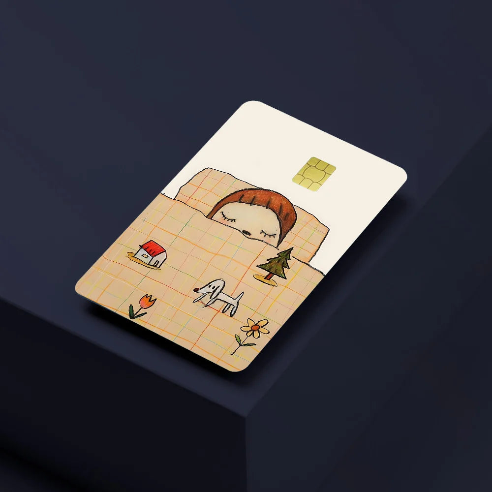 cartes crédit personnalisées dessins animaux illustration cartoon animaux fleurs maison