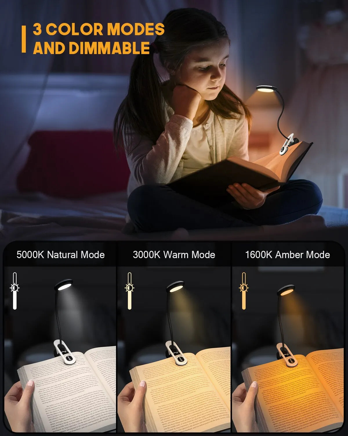 lampe lecture pinces rechargeable led blanc noir écran charge moderne minimaliste