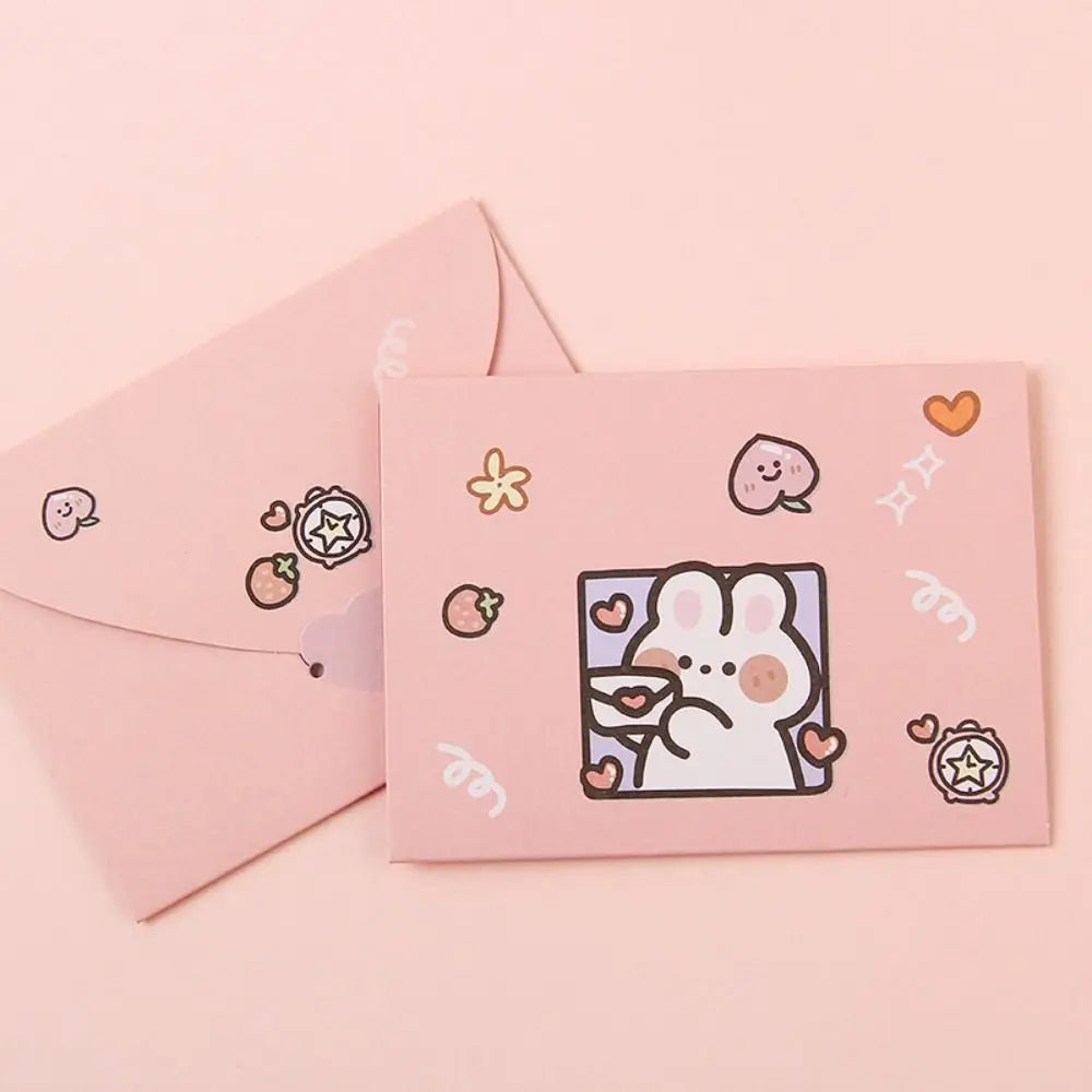 cartes postales kawaii dessins animés ours lapins colorées orange rose jaune bleu clair festive
