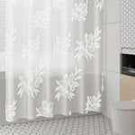 rideau douche blanc floral transparent moderne anneaux suspension 180cm